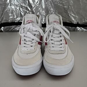 White and Red High-Top Sneakers